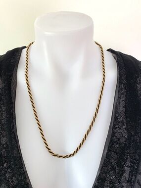 Trifari gold tone and black twisted rope chain necklace